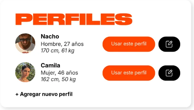 Selector de perfiles: cada cliente usa su propio perfil con sus medidas